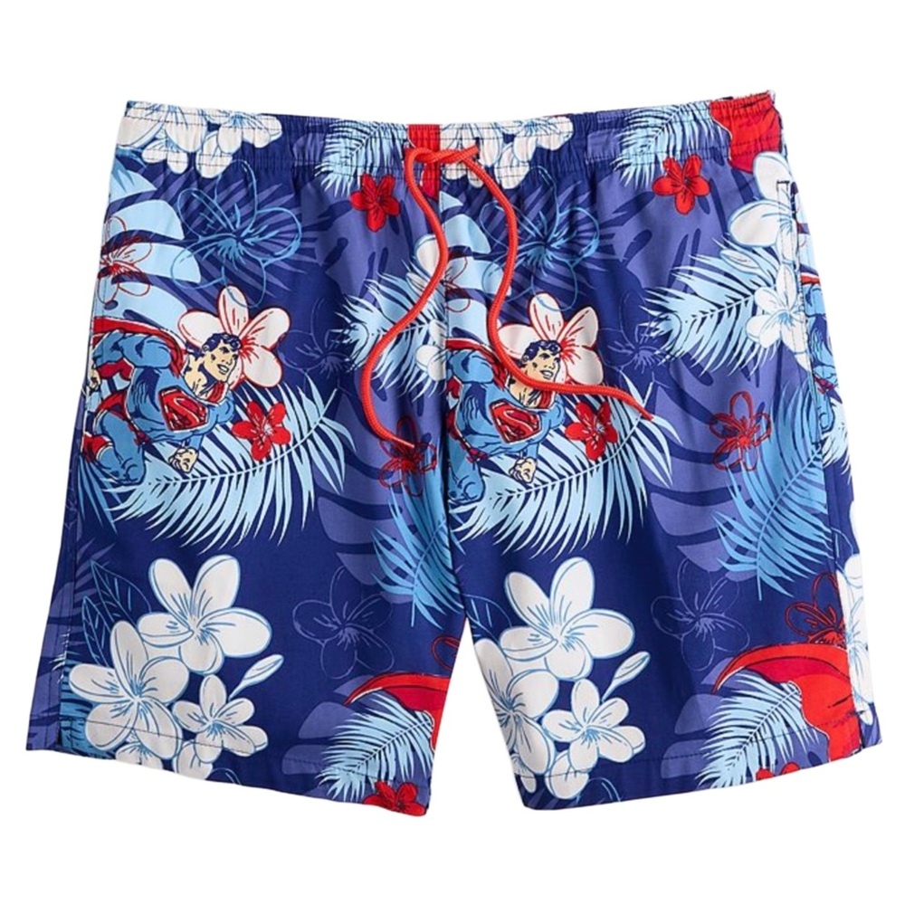 Men's DC Comics Superman Blue Floral Shorts Drawstring Water Repellent Tropical
